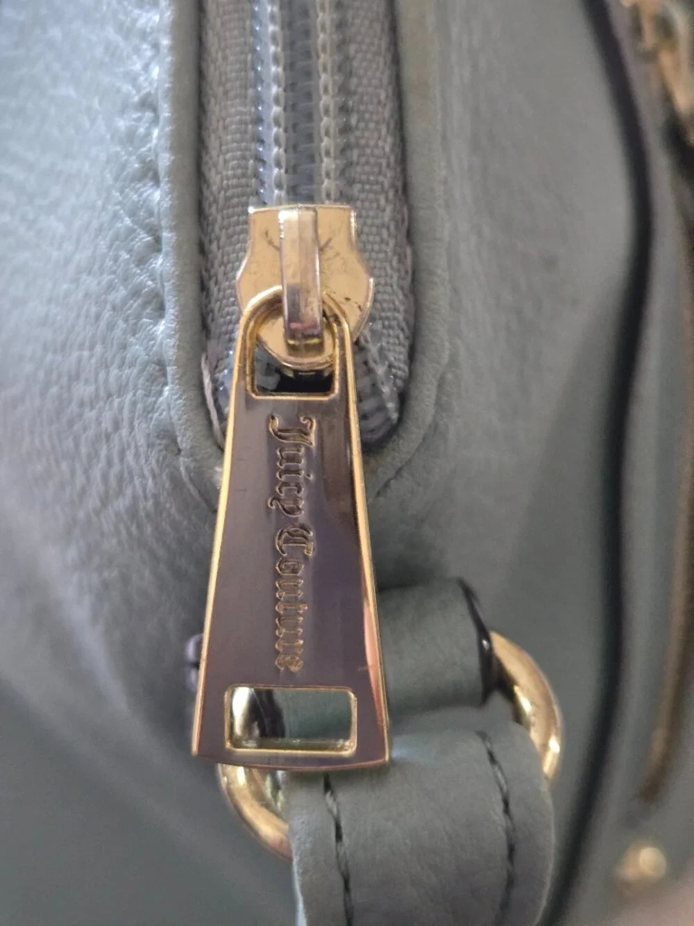 Juicy Couture Pebbled Leather Crossbody Satchel, Light Gray/Teal, Gold Hardware
